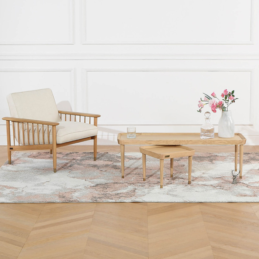 Table basse rectangle MALIBU - Style contemporain, pieds en bois massif