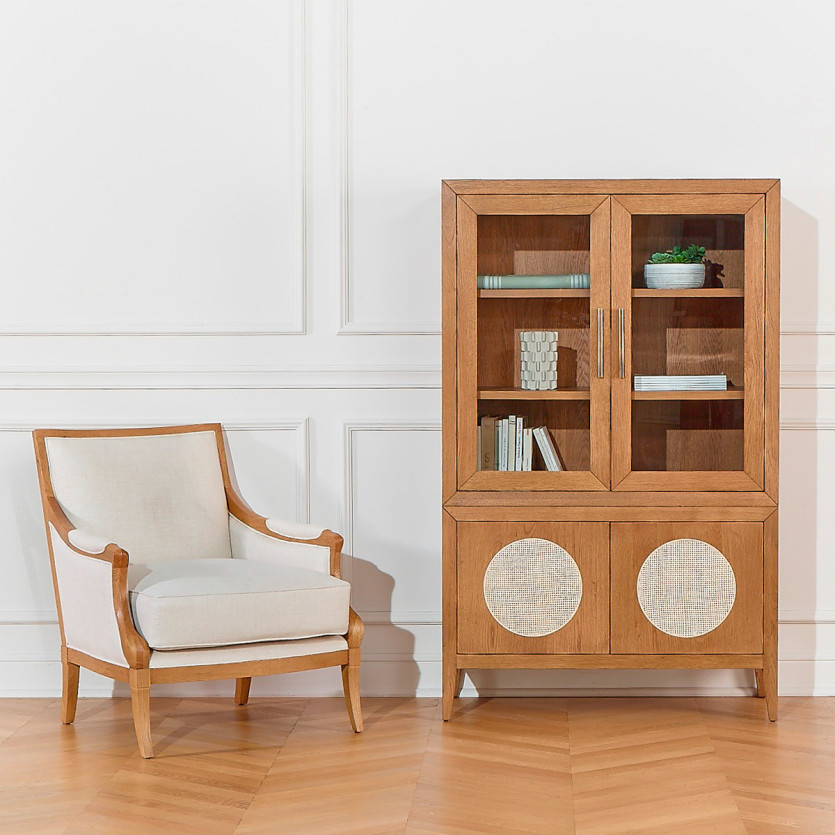 Buffetschrank MONTANA aus Eiche mit Rattangeflecht, Zeitgenössischer Stil , 4 Türen, 3 Regale