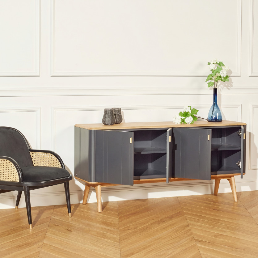 KYOTO - Buffet style contemporain, plateau en chêne, 4 portes, bois certifié FSC®