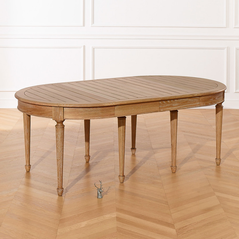 Mesa de comedor extensible GIOVANNI - Estilo romántico, tablero de roble macizo, 6/14 cubiertos