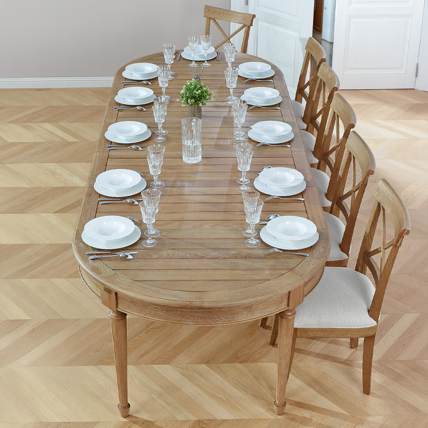 GIOVANNI extendable dining table - Romantic style, solid oak top, 6/14 place settings