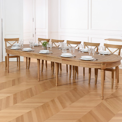 Mesa de jantar extensível GIOVANNI - Estilo romântico, tampo em carvalho maciço, 6/14 talheres