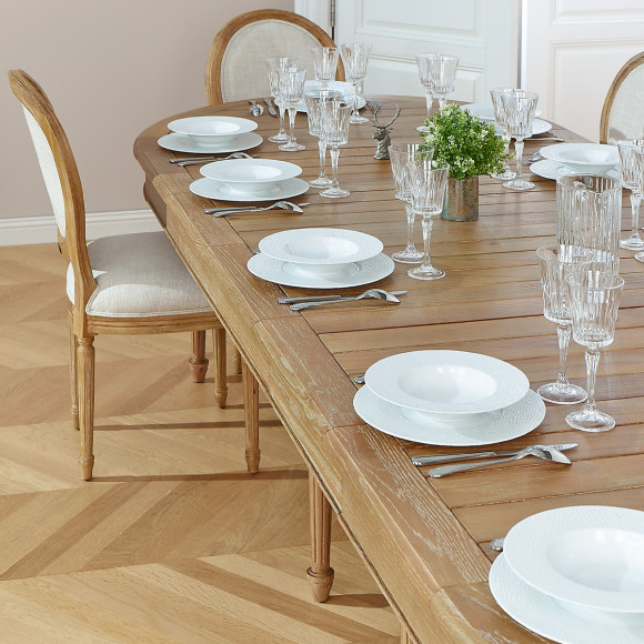 Mesa de jantar extensível GIOVANNI - Estilo romântico, tampo em carvalho maciço, 6/14 talheres