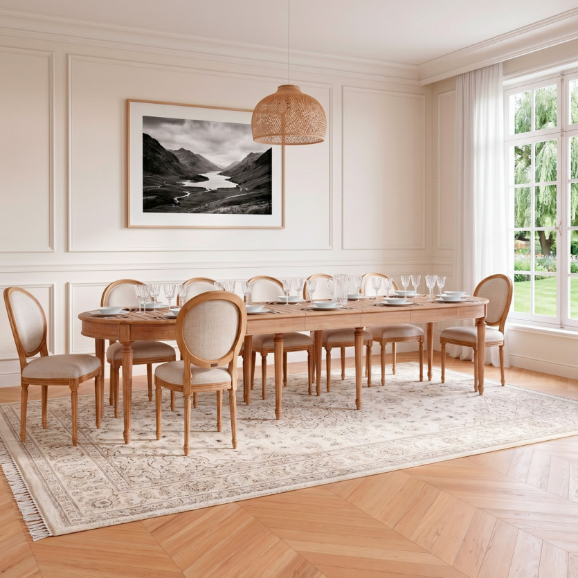 Uitschuifbare eettafel GIOVANNI - Romantische stijl, blad van massief eiken, 6/14 personen