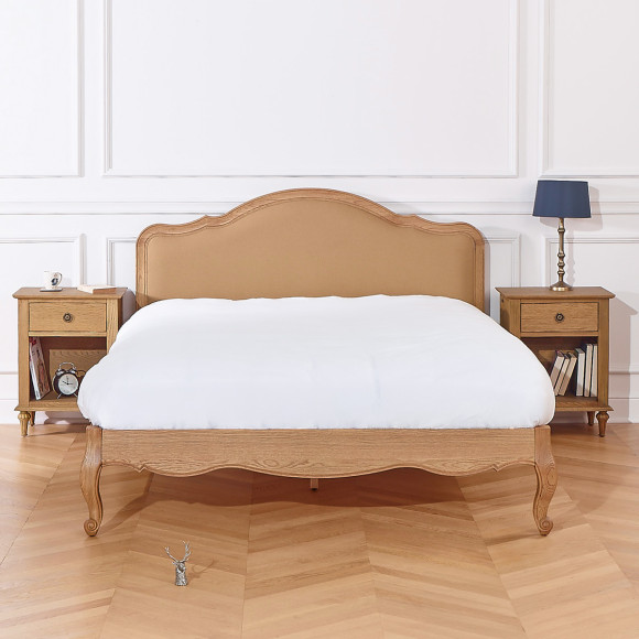 Cama doble RALPH CAMEL - Estilo romántico en roble y lino premium 160 x 200