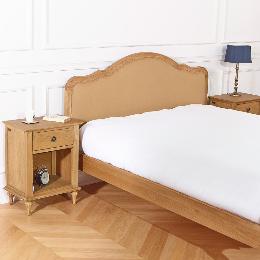 Doppelbett RALPH CAMEL - Romantischer Stil aus Eiche und Premium-Leinen 160 x 200