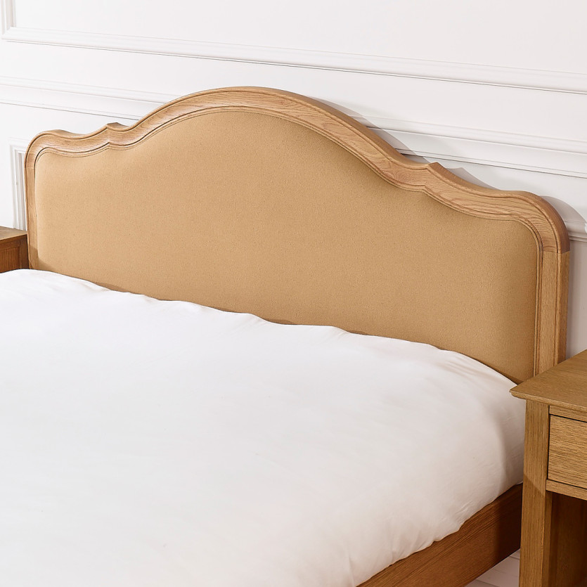 RALPH CAMEL Double Bed - Romantic style in oak and premium linen 160 x 200