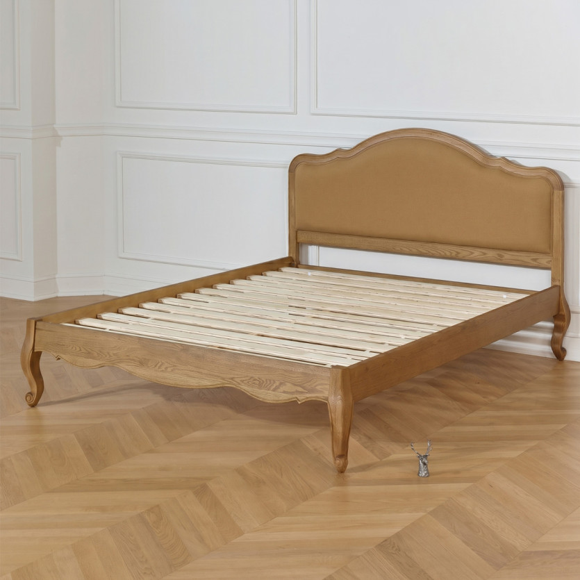 Doppelbett RALPH CAMEL - Romantischer Stil aus Eiche und Premium-Leinen 160 x 200