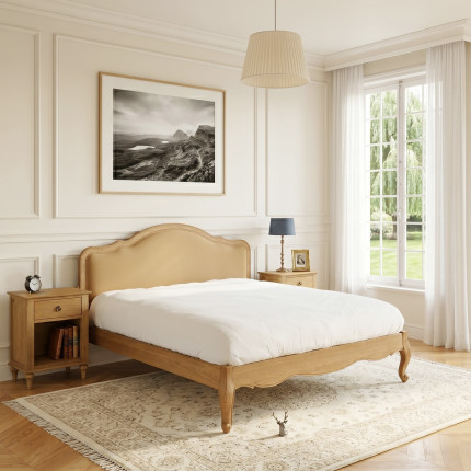 Lit deux places HENRY RALPH CAMEL - Style romantique en chêne et lin premium 160 x 200