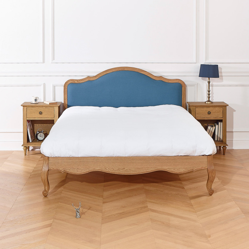 HENRY RALPH DENIM Doppelbett - Romantischer Stil in Eiche und Leinen, 160 x 200