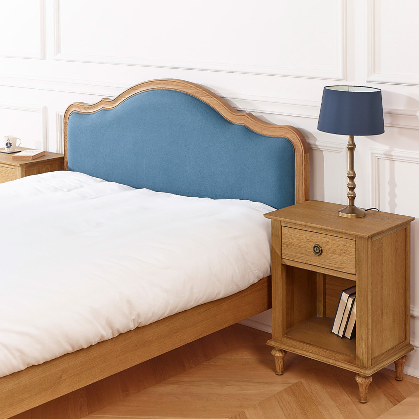 HENRY RALPH DENIM Doppelbett - Romantischer Stil in Eiche und Leinen, 160 x 200