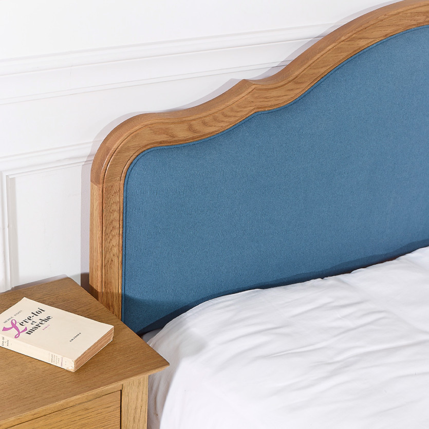 HENRY RALPH DENIM Doppelbett - Romantischer Stil in Eiche und Leinen, 160 x 200