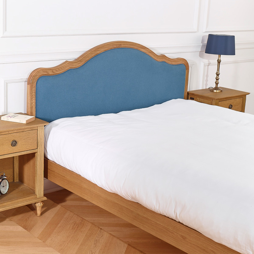 HENRY RALPH DENIM Doppelbett - Romantischer Stil in Eiche und Leinen, 160 x 200
