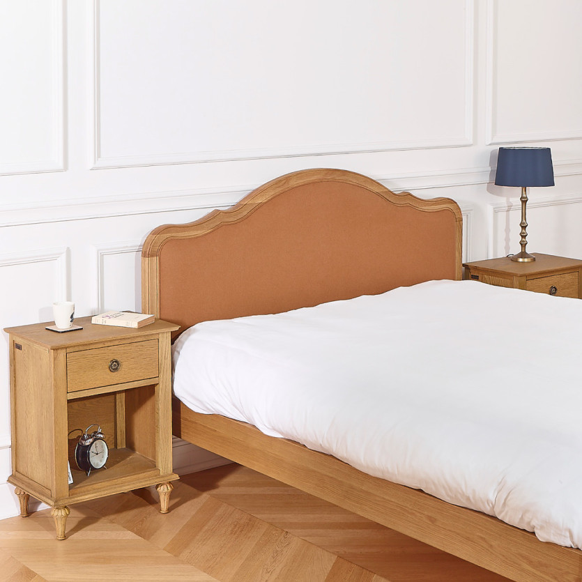 Doppelbett HENRY RALPH TABACO - Romantischer Stil in Eiche und Leinen, 160 x 200