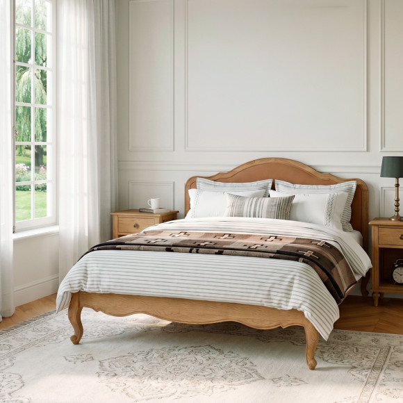 HENRY RALPH TABACO Double Bed - Romantic style in oak and linen, 160 x 200