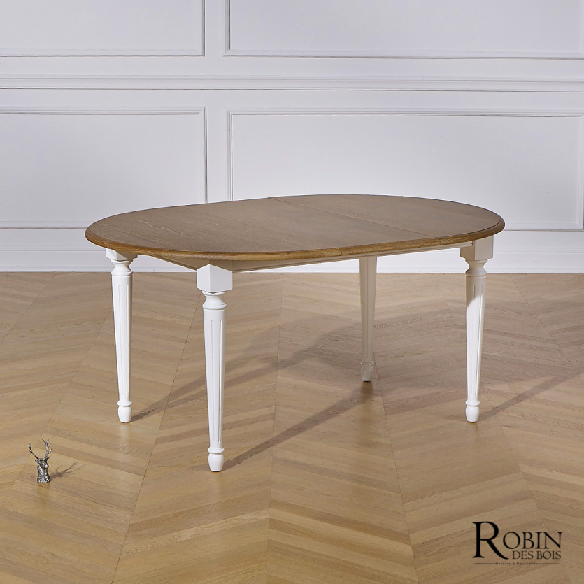 ARLINGTON - Table ronde extensible blanche, plateau en chêne, FSC®