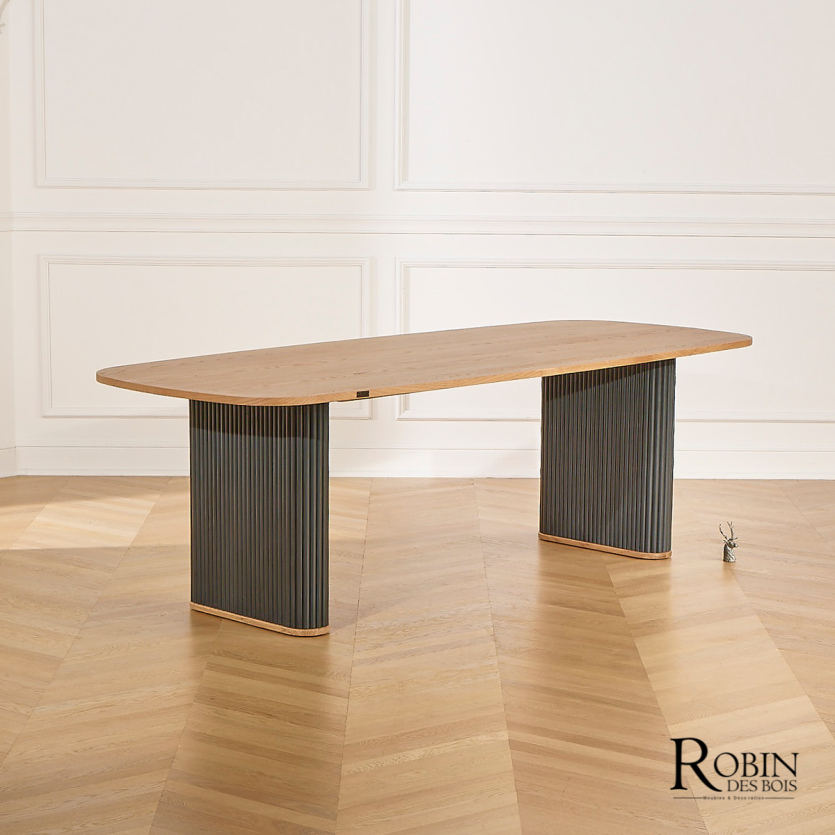 Table à manger JOËL - Style contemporain, plateau en chêne, 10 couverts, bois certifié FSC®