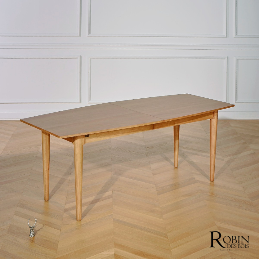 CHRISTOPHE - Table à manger à rallonges style nordique en bois, 6/10 couverts