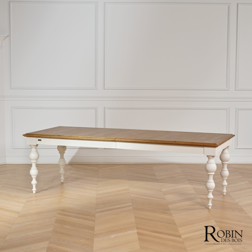 MONTGOMERY - Uitschuifbare eetkamertafel in shabby chic stijl, eiken blad, 8/10 personen