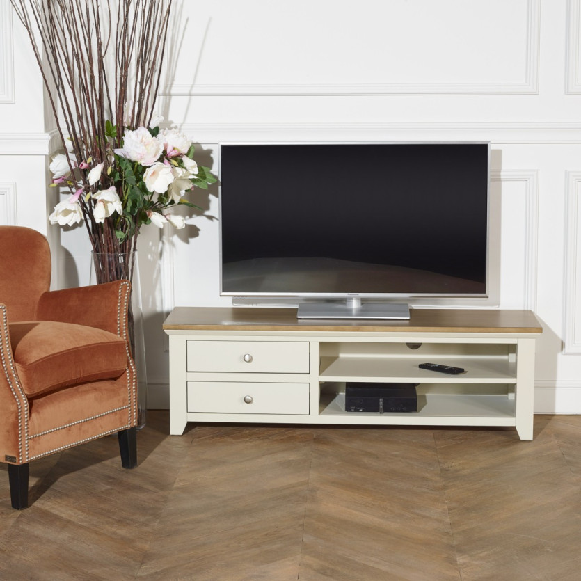 ARLO - Meuble TV style moderne en bois, 2 niches, 2 tiroirs