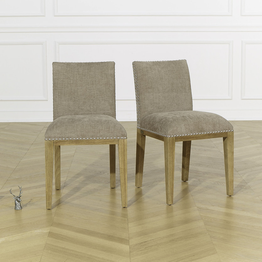 Lot de 2 chaises CLARA - Style industriel en bois massif et tissu polyester