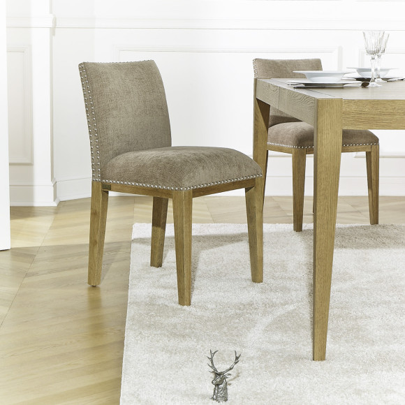 Lot de 2 chaises CLARA - Style industriel en bois massif et tissu polyester