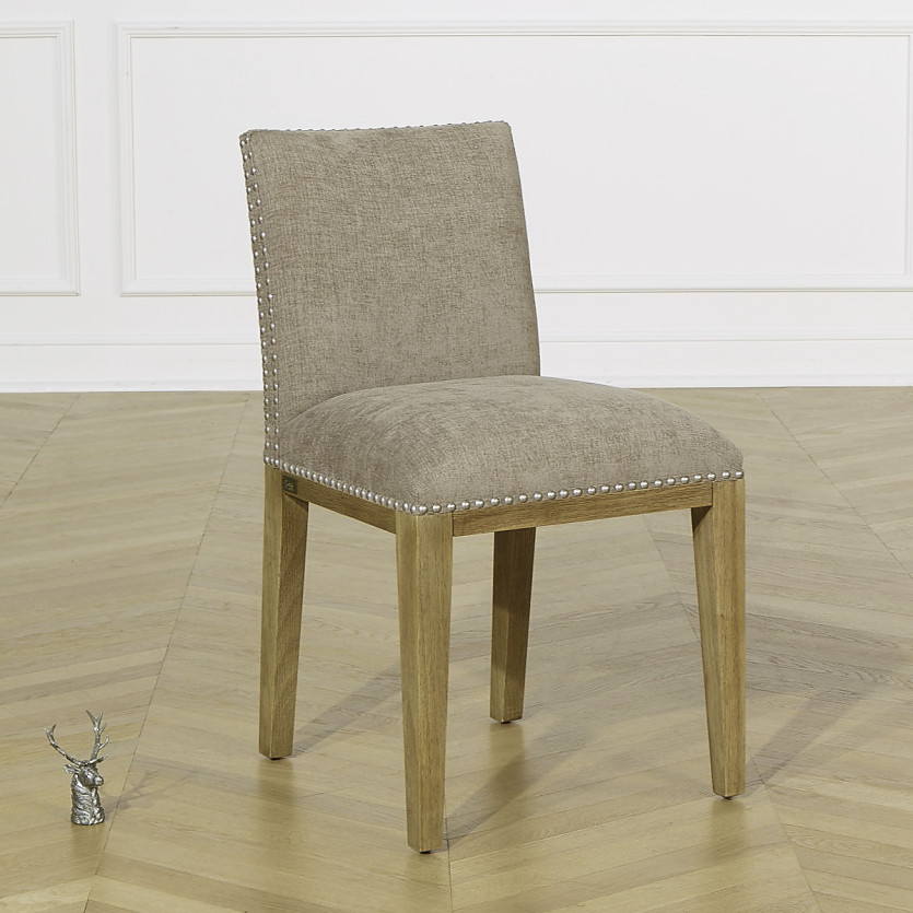 Lot de 2 chaises CLARA - Style industriel en bois massif et tissu polyester