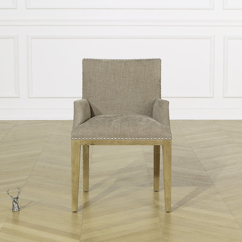 Fauteuil de table CLARA - Style industriel en bois massif et tissu texturé coloré, 1 place