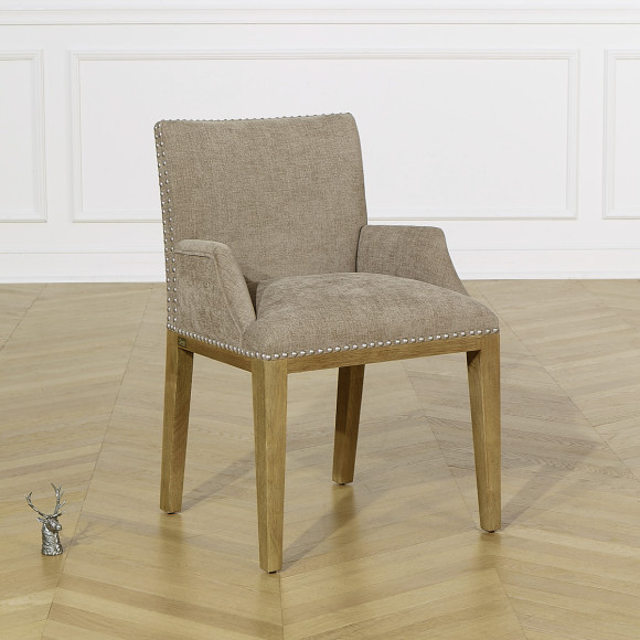 Fauteuil de table CLARA - Style industriel en bois massif et tissu texturé coloré, 1 place