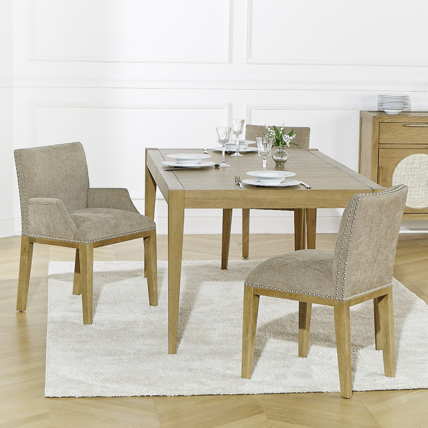 Fauteuil de table CLARA - Style industriel en bois massif et tissu texturé coloré, 1 place