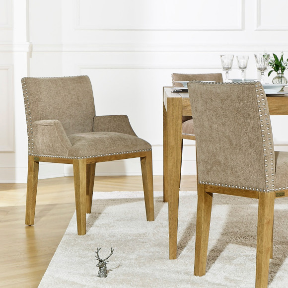 Fauteuil de table CLARA - Style industriel en bois massif et tissu texturé coloré, 1 place