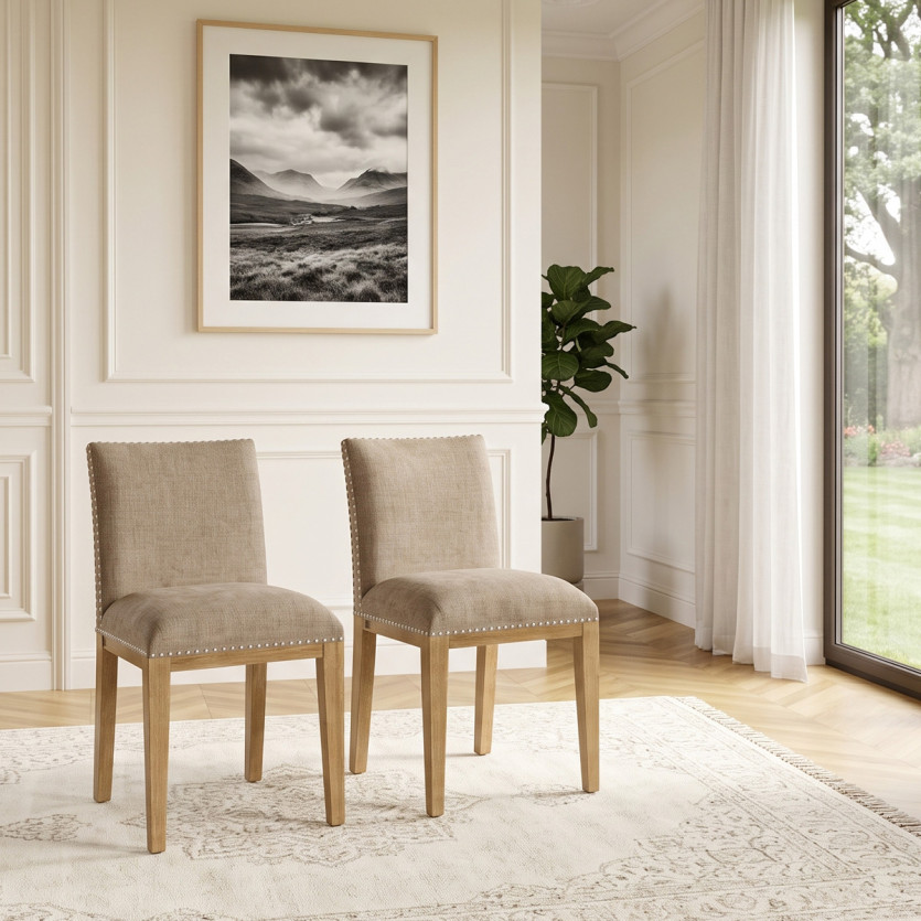 Lot de 2 chaises CLARA - Style industriel en bois massif et tissu polyester
