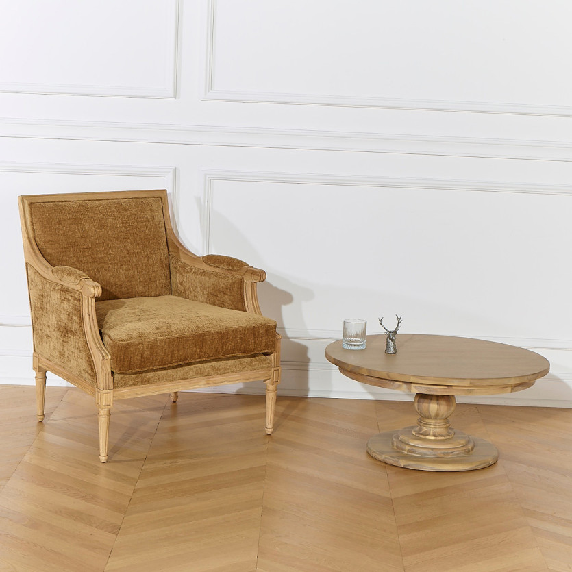 Fauteuil bergère VILLANDRY COGNAC SAUVAGE - Style classique en bois massif, 1 place
