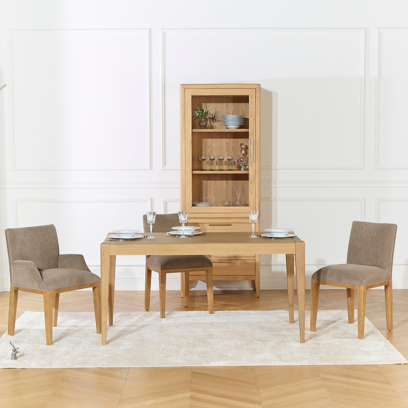 Fauteuil de table TARA -  Style industriel en bois massif et velours côtelé, 1 place