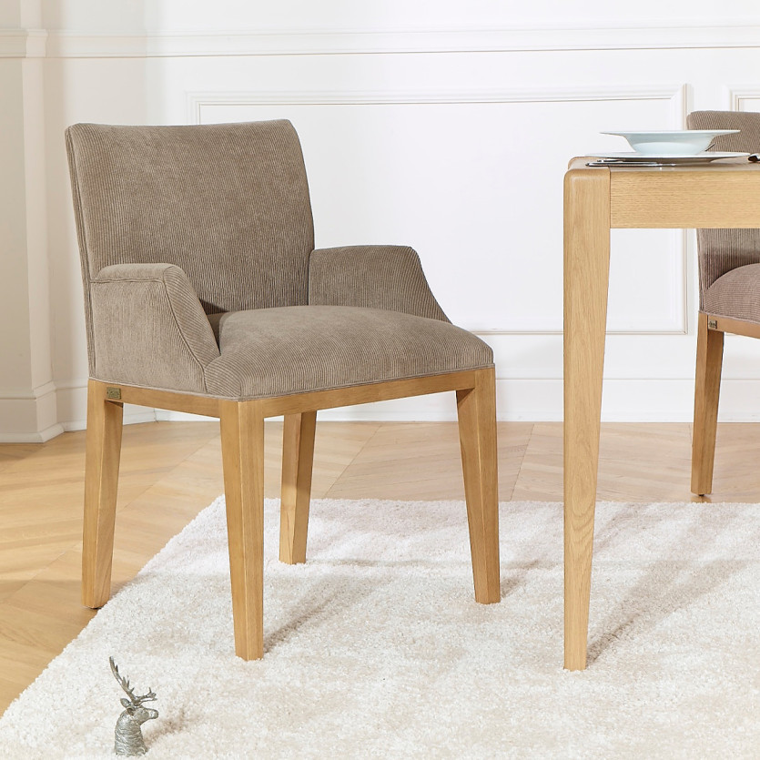 Fauteuil de table TARA -  Style industriel en bois massif et velours côtelé, 1 place