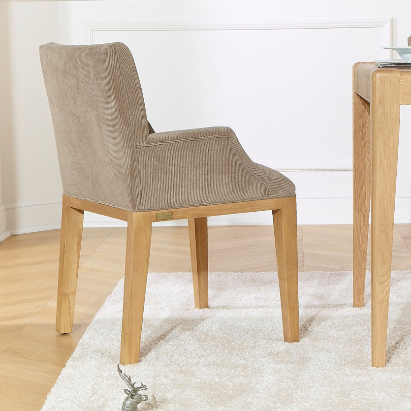 Fauteuil de table TARA -  Style industriel en bois massif et velours côtelé, 1 place