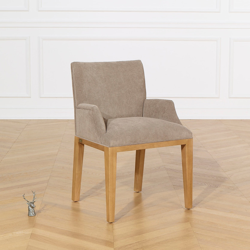Fauteuil de table TARA -  Style industriel en bois massif et velours côtelé, 1 place