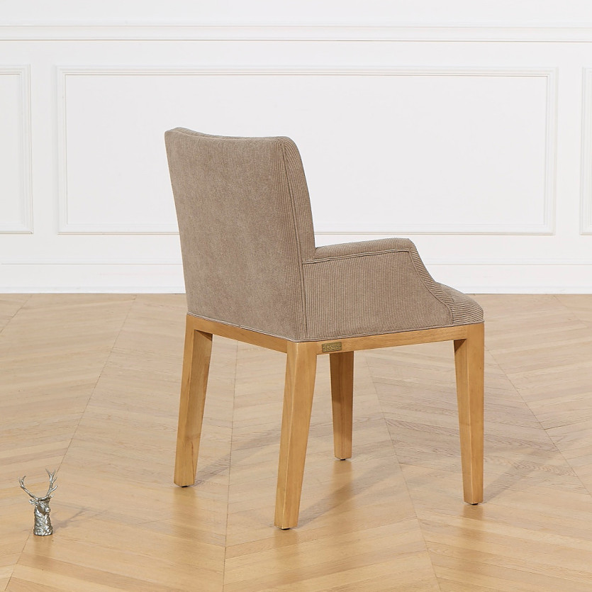 Fauteuil de table TARA -  Style industriel en bois massif et velours côtelé, 1 place