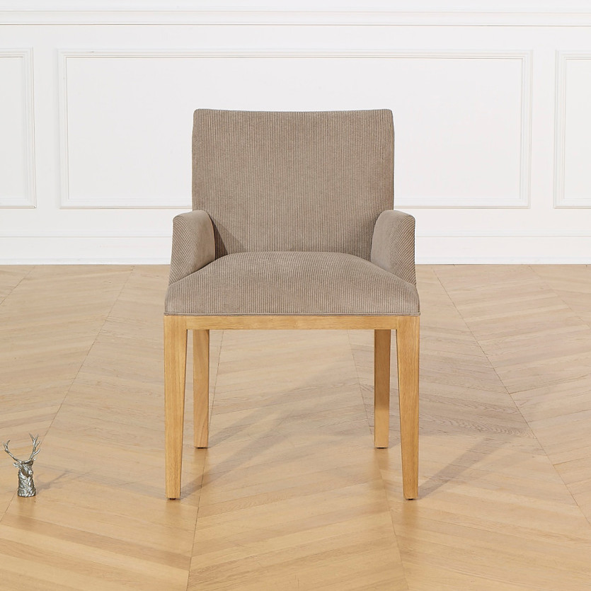 Fauteuil de table TARA -  Style industriel en bois massif et velours côtelé, 1 place