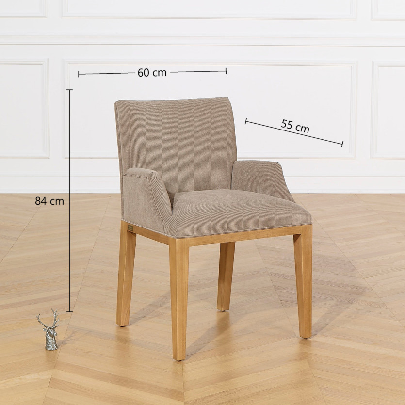 Fauteuil de table TARA -  Style industriel en bois massif et velours côtelé, 1 place