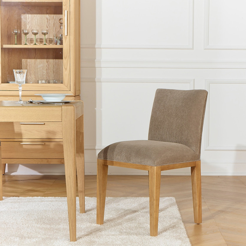 Set of 2 TARA chairs - Industrial style in solid rubberwood and corduroy, 1 seat