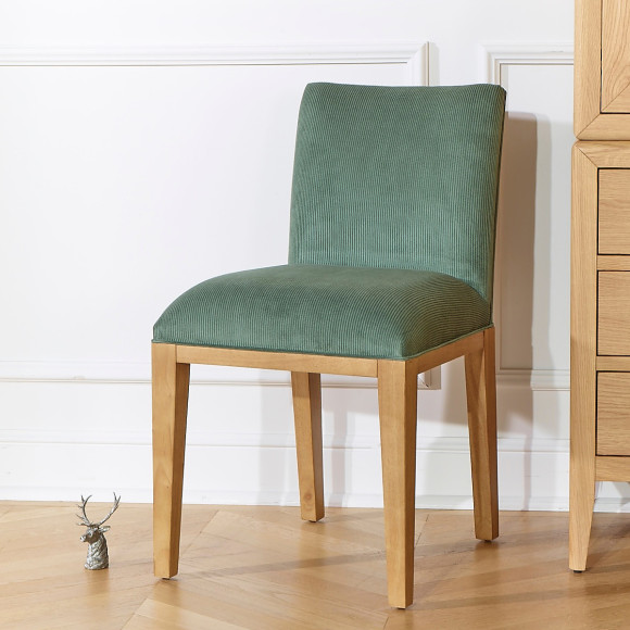 Set of 2 TARA chairs - Industrial style in solid rubberwood and corduroy, 1 seat