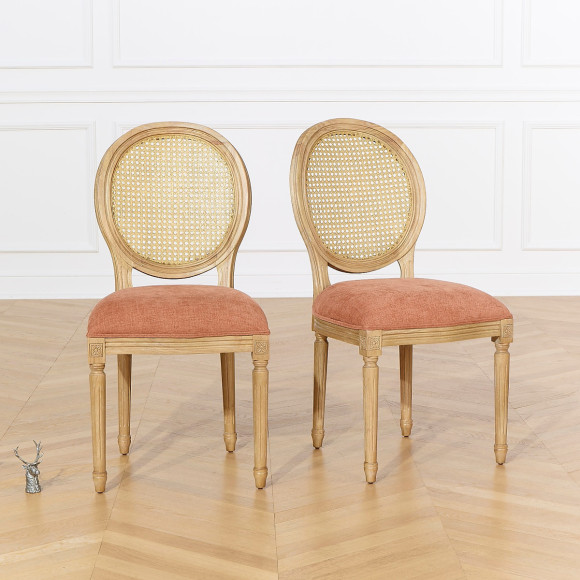 Lot de 2 chaises MEDAILLON - Style shabby chic en bois massif, dossier cannage