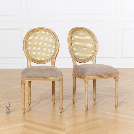 Lot de 2 chaises MEDAILLON - Style shabby chic en bois massif, dossier cannage