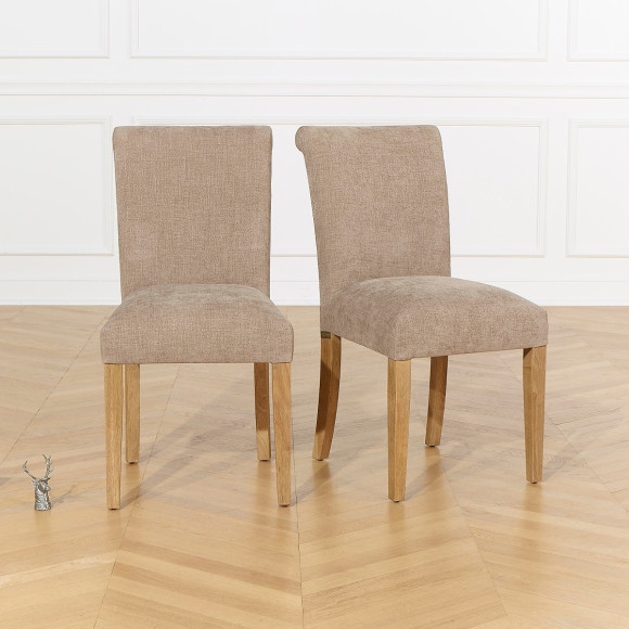 Lot de 2 chaises ALISON - Style moderne en hévéa massif et tissu polyester
