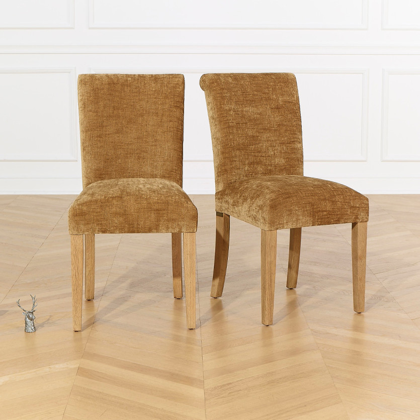 Lot de 2 chaises ALISON - Style moderne en hévéa massif et tissu cognac