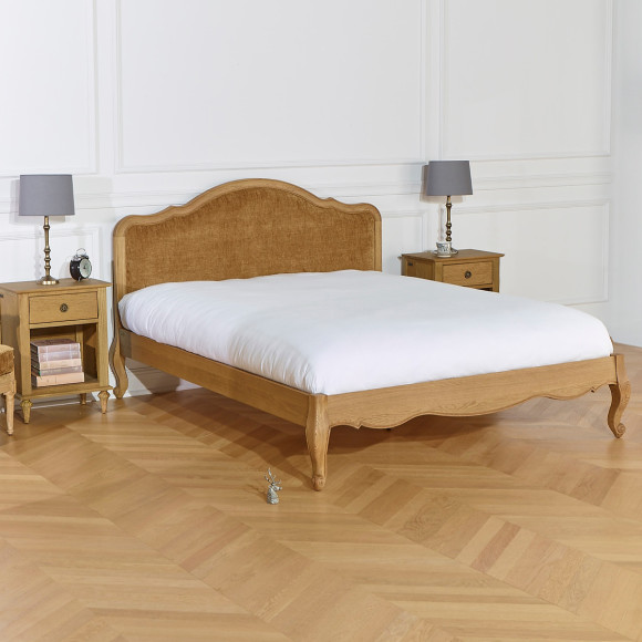 Lit deux places HENRY COGNAC - Style romantique en chêne, 160 x 200