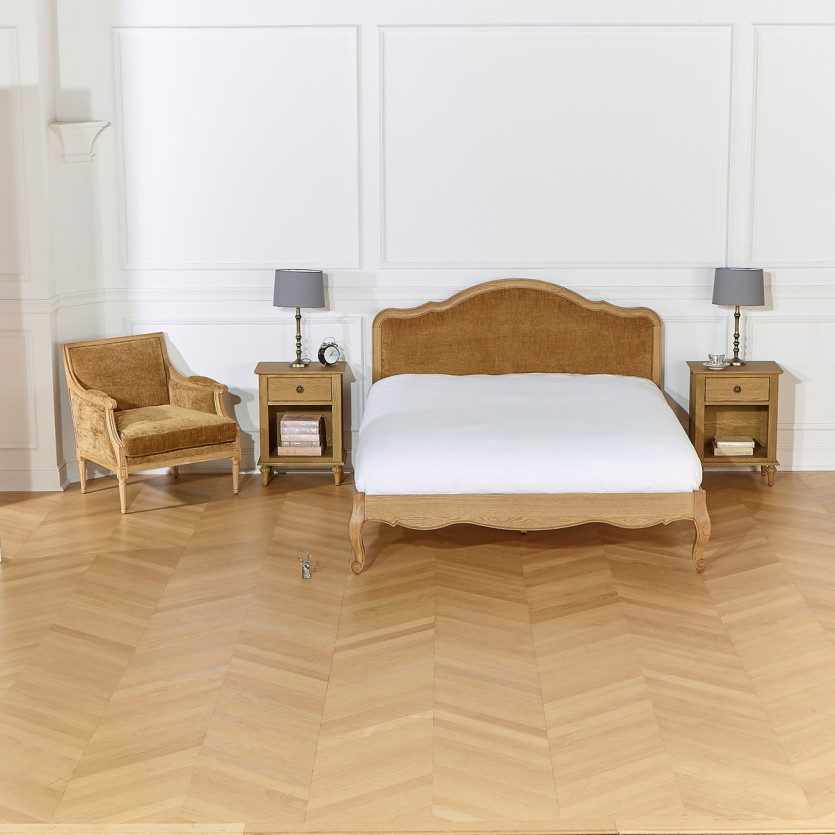 Lit deux places HENRY COGNAC - Style romantique en chêne, 160 x 200