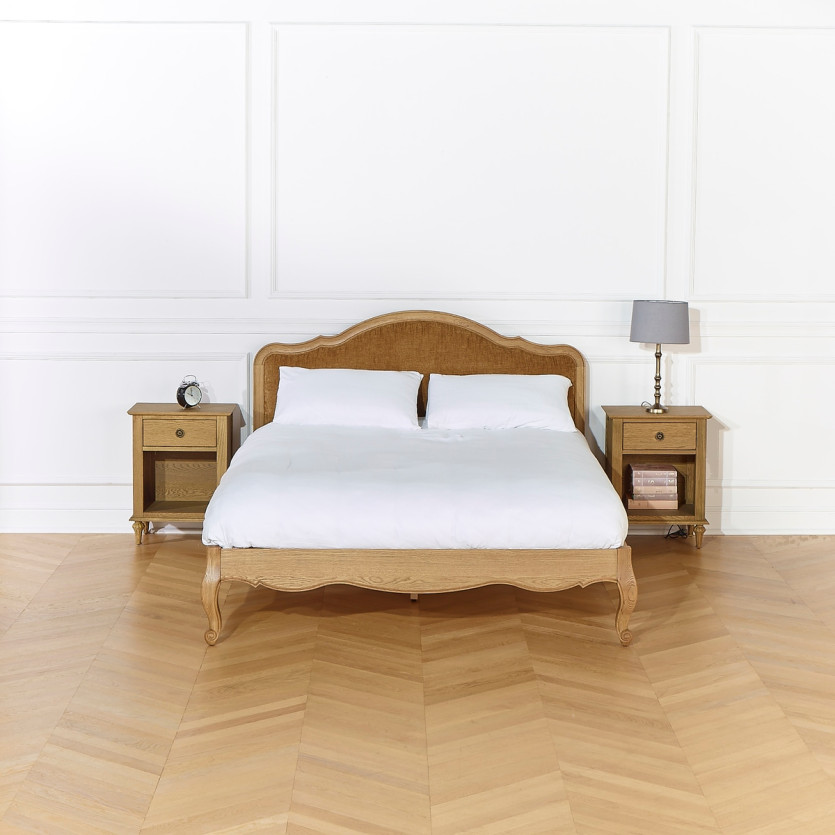 Lit deux places HENRY COGNAC - Style romantique en chêne, 160 x 200