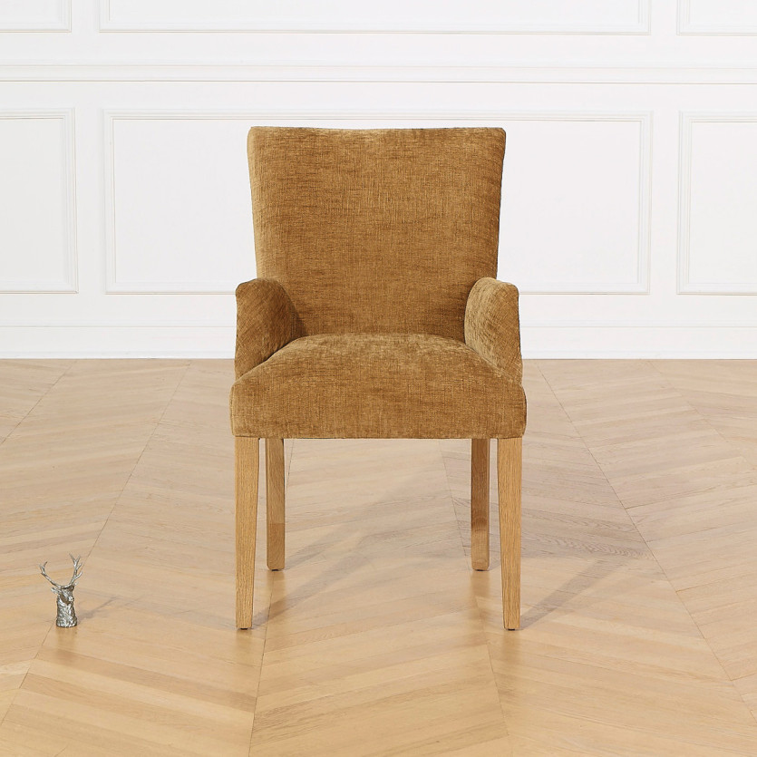 ALISON dining chair - Contemporary style, solid wood legs, cognac fabric